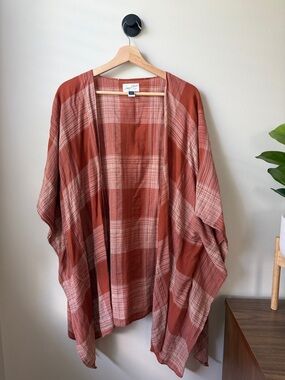 Universal Thread Rust & Cream Plaid Open-Front Cardigan